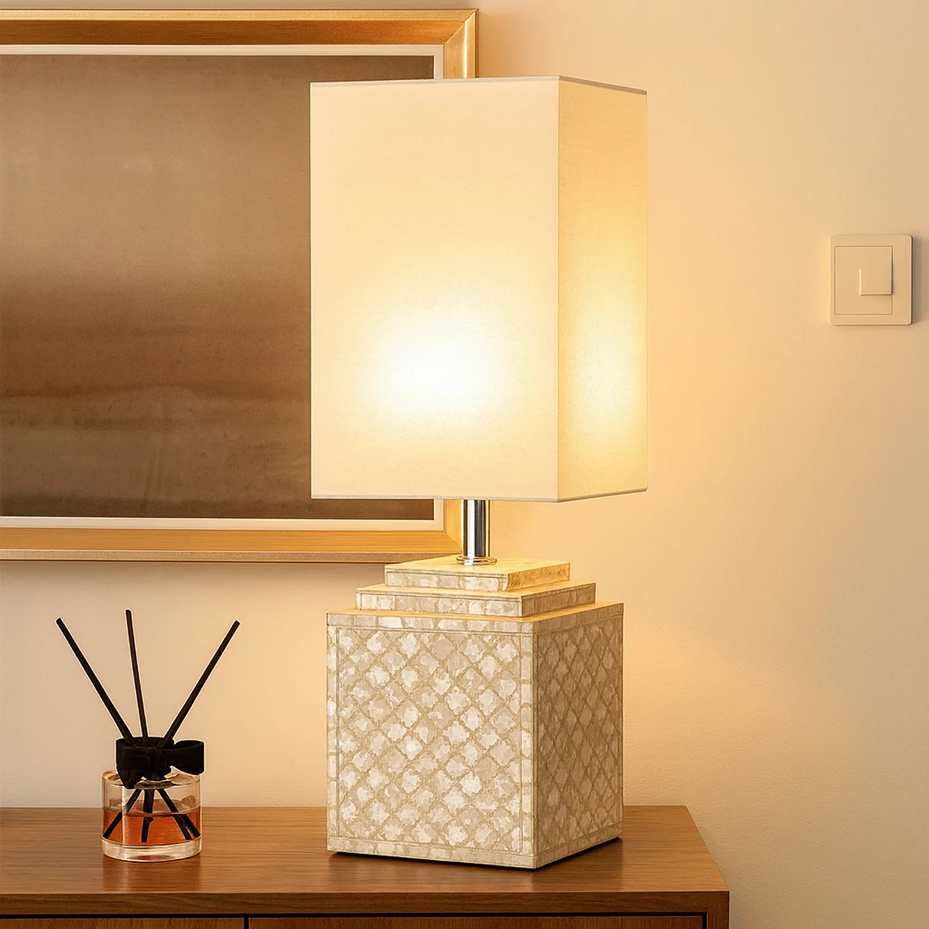 Elegant Bedroom Nightstand Lighting with Adjustable Brightness Modern Mother-of-Pearl Inlay Bedside Table Lamp – Elegant Nightstand Lighting for Bedroom Décor - Image 1