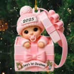 Personalized Baby Girl 1st Christmas Ornament - Baby Boy or Girl First Xmas Acrylic Decoration - Custom Unisex Holiday Keepsake - Newborn Gift 2025