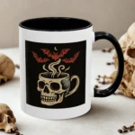 Creepy Skull Coffee Mug – Spooky Halloween Coffee Cup with Bats - Image 2