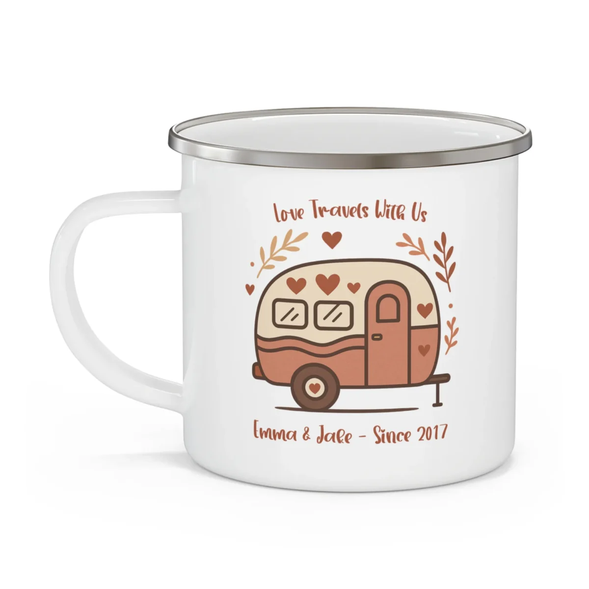 Custom Couple Travel Enamel Camping Mug - Image 3