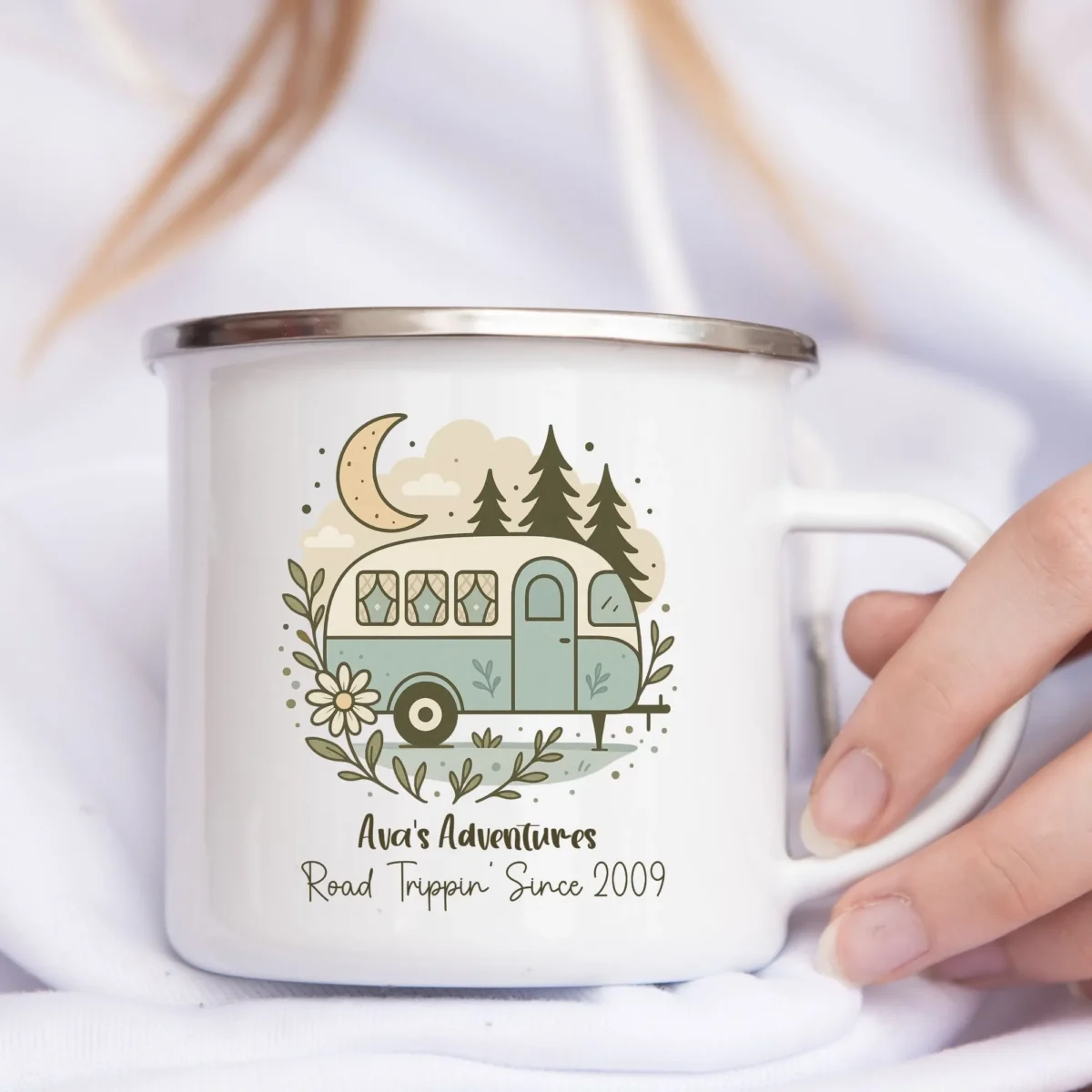 Custom Road Trip Enamel Camping Mug - Image 2