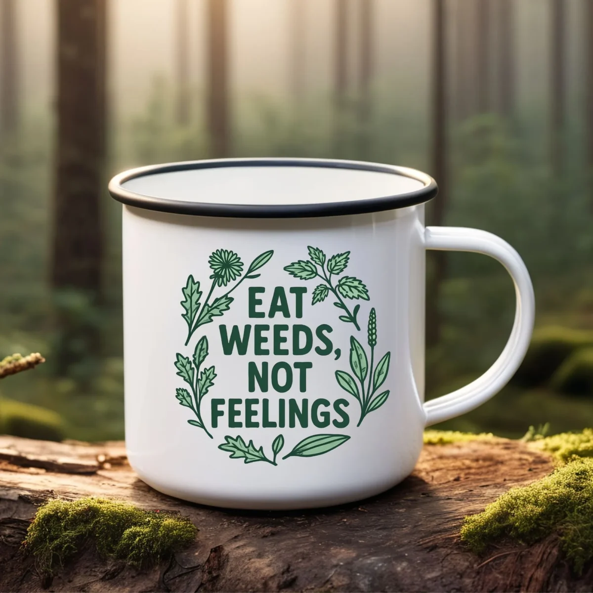 Eat Weeds Not Feelings Enamel Mug – Foraging & Wild Herb Lovers Gift - Image 2
