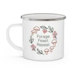 Forage Feast Repeat Enamel Mug – Minimalist Mushroom & Berry Design - Image 3