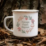 Forage Feast Repeat Enamel Mug – Minimalist Mushroom & Berry Design - Image 6