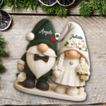 Custom Wedding Gnome Ornament 2025 - Acrylic Bride and Groom Decoration with Hearts and Flowers - Personalized Romantic Gift for Couples - Image 3