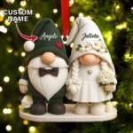 Custom Wedding Gnome Ornament 2025 - Acrylic Bride and Groom Decoration with Hearts and Flowers - Personalized Romantic Gift for Couples - Image 5