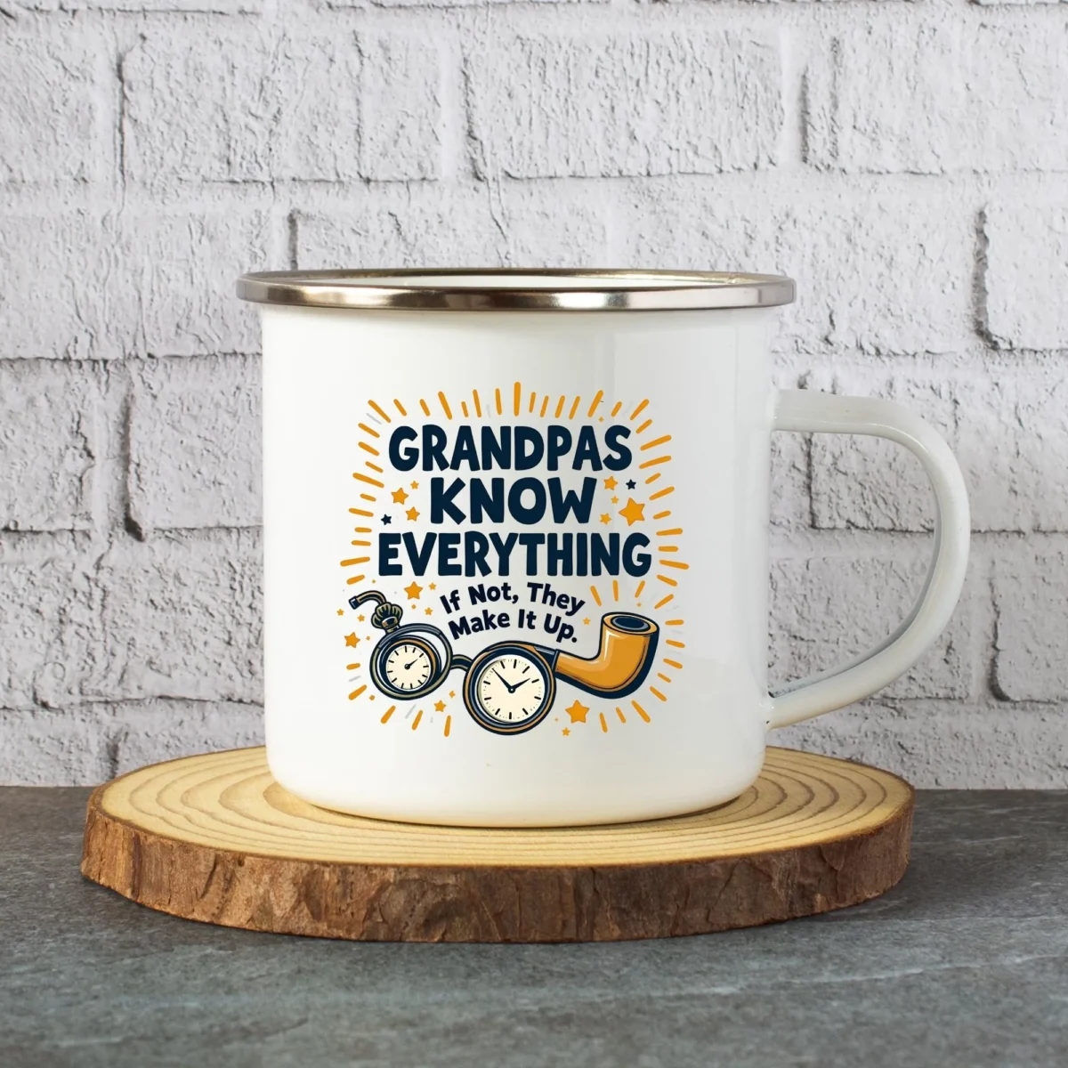 Grandpas Know Everything Enamel Camping Mug - Image 4