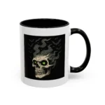 Halloween Skull Mug – Spooky Coffee Cup with Green Eyes & Bats - Image 3