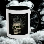 Halloween Skull Mug – Spooky Coffee Cup with Green Eyes & Bats - Image 2