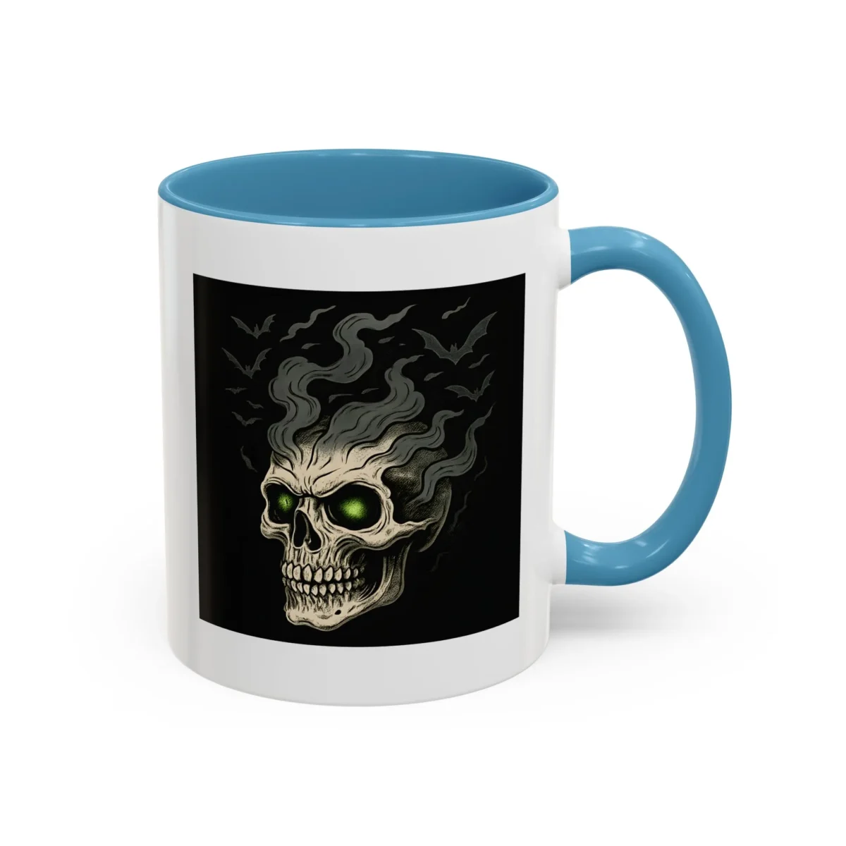Halloween Skull Mug – Spooky Coffee Cup with Green Eyes & Bats - Image 19