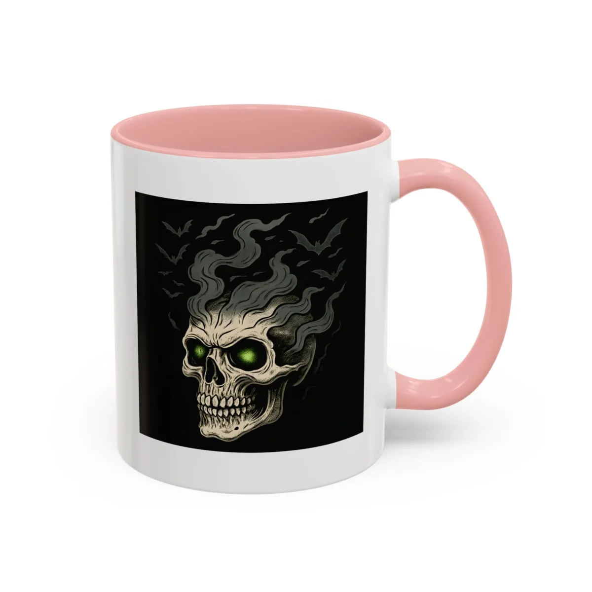 Halloween Skull Mug – Spooky Coffee Cup with Green Eyes & Bats - Image 7