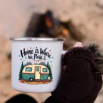 Home Is Where We Park It Enamel Camping Mug