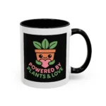 Powered by Plants and Love Mug – Cute Vegan Coffee Cup with Plant Pot Design - Image 3