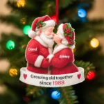 Custom Santa Couple Ornament 2025 - Growing Old Together Acrylic Christmas Decoration - Personalized Holiday Keepsake - Anniversary Gift Idea