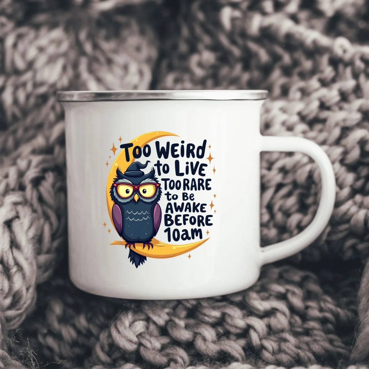 Too Weird to Live Enamel Camping Mug - Image 4