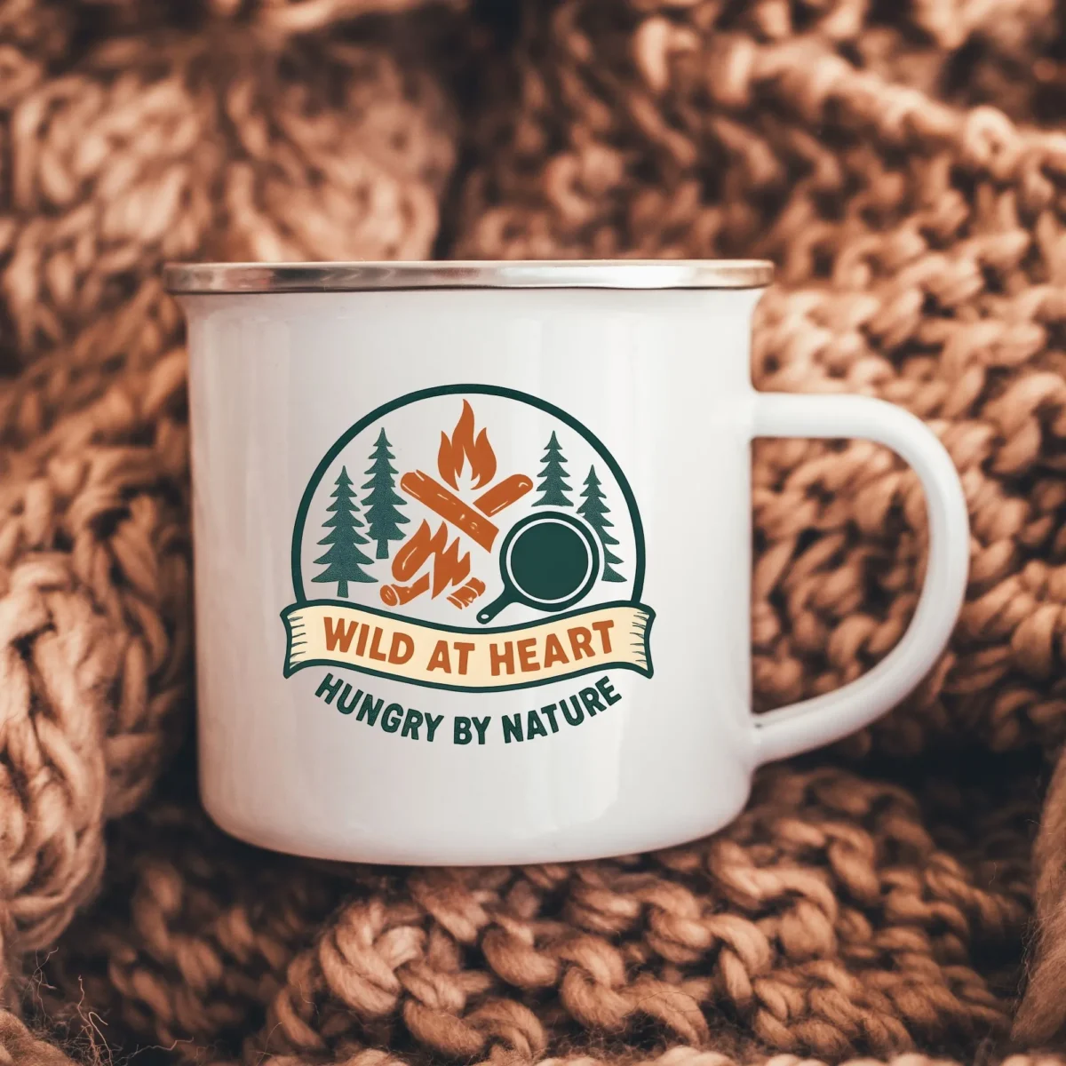 Wild at Heart, Hungry by Nature Enamel Camping Mug - Image 2